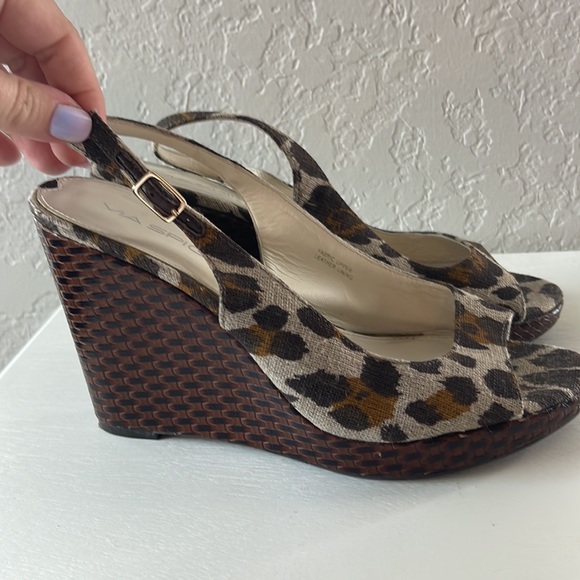 VIA SPIGA Leopard Slingback Peeptoe Wedges 8 - Picture 5 of 9